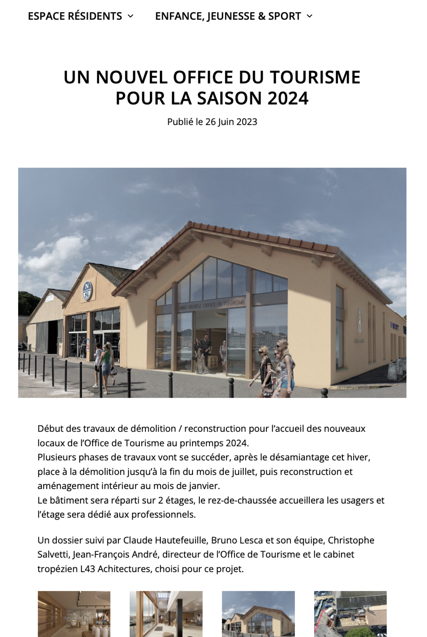 Article de la Ville de Saint-Tropez consacré au nouvel Office du tourisme