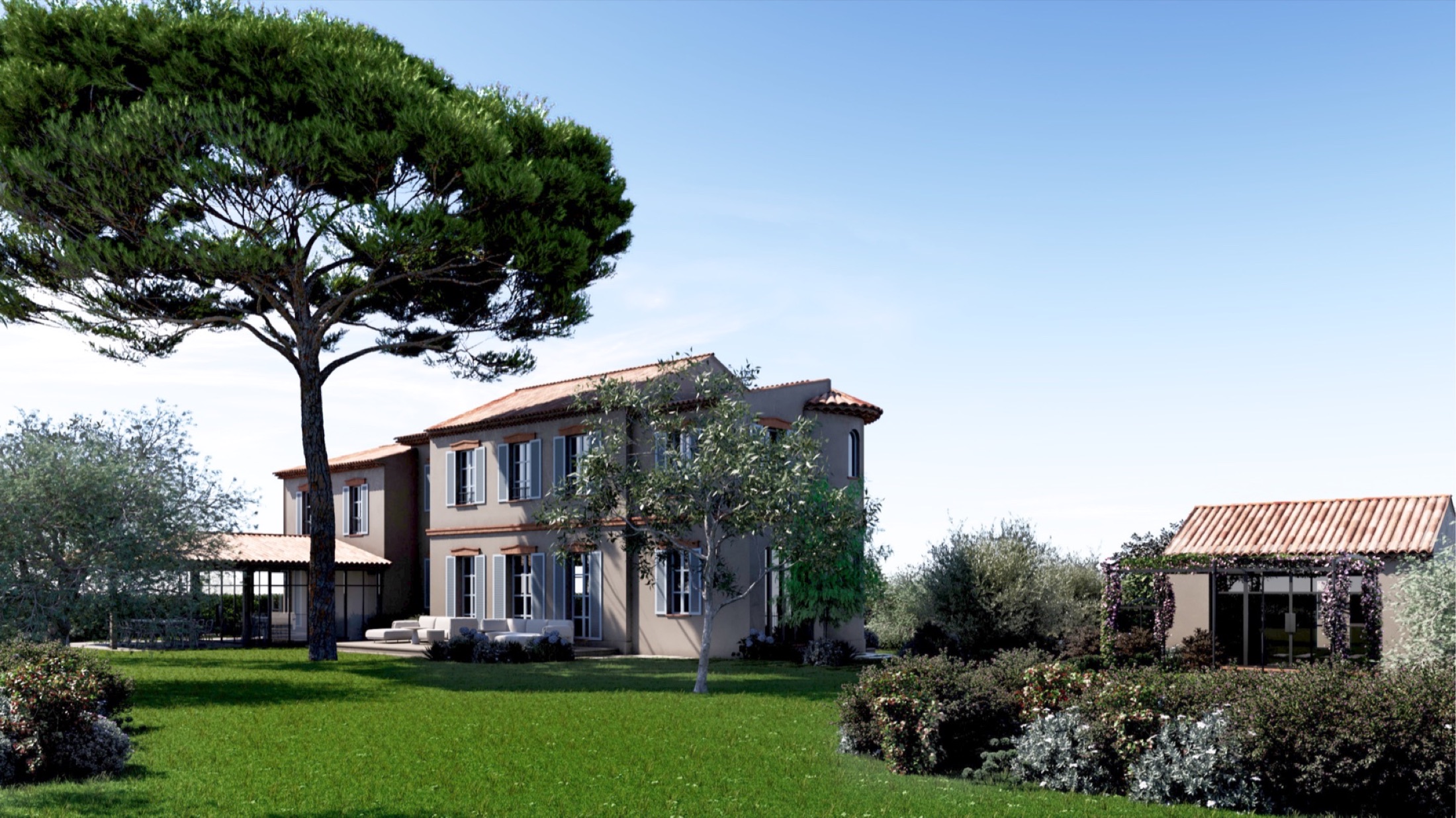 Vue latérale de la Villa Marifée et de son jardin