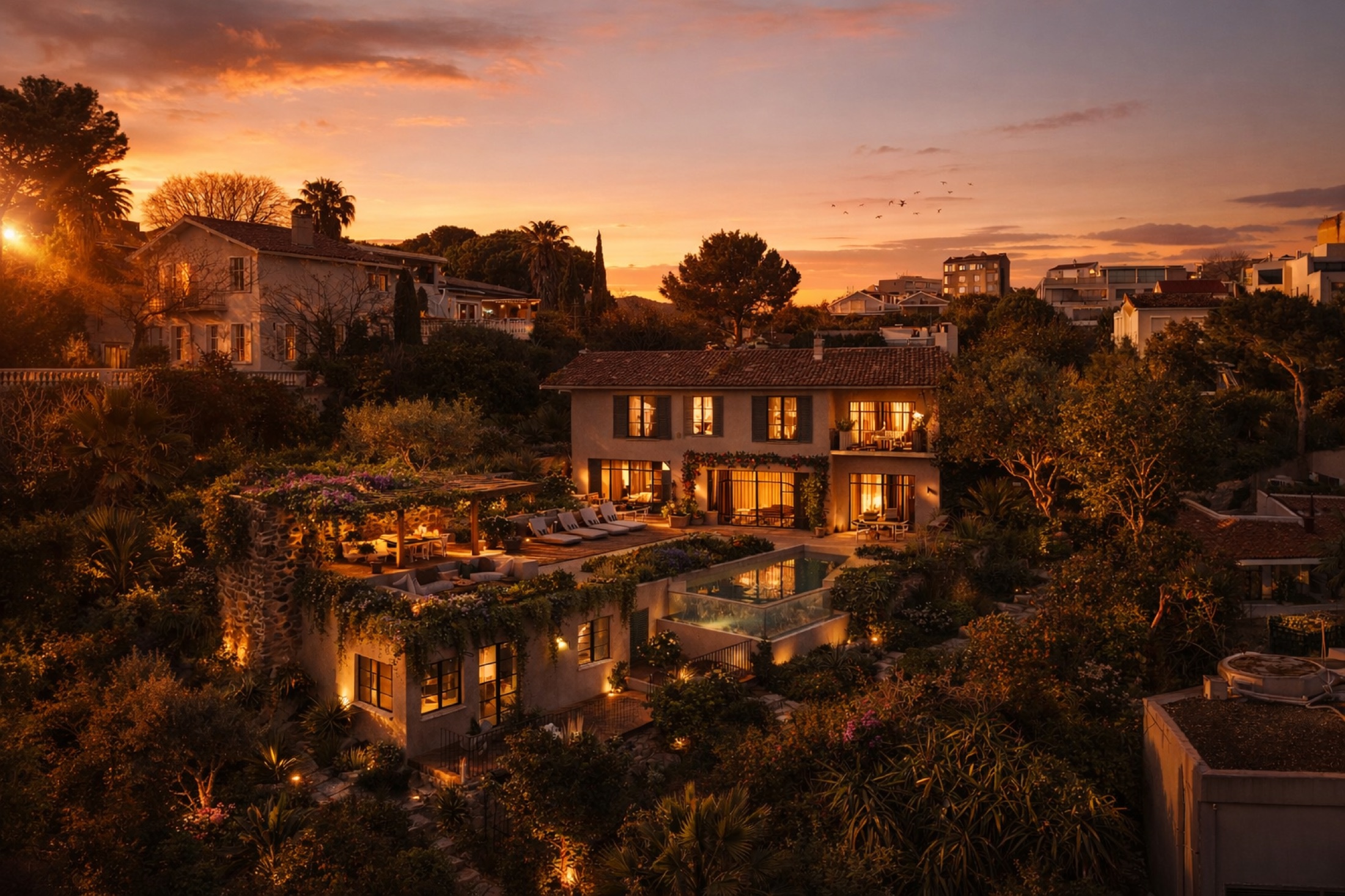 Vue de nuit de la Villa Vermer à Marseille