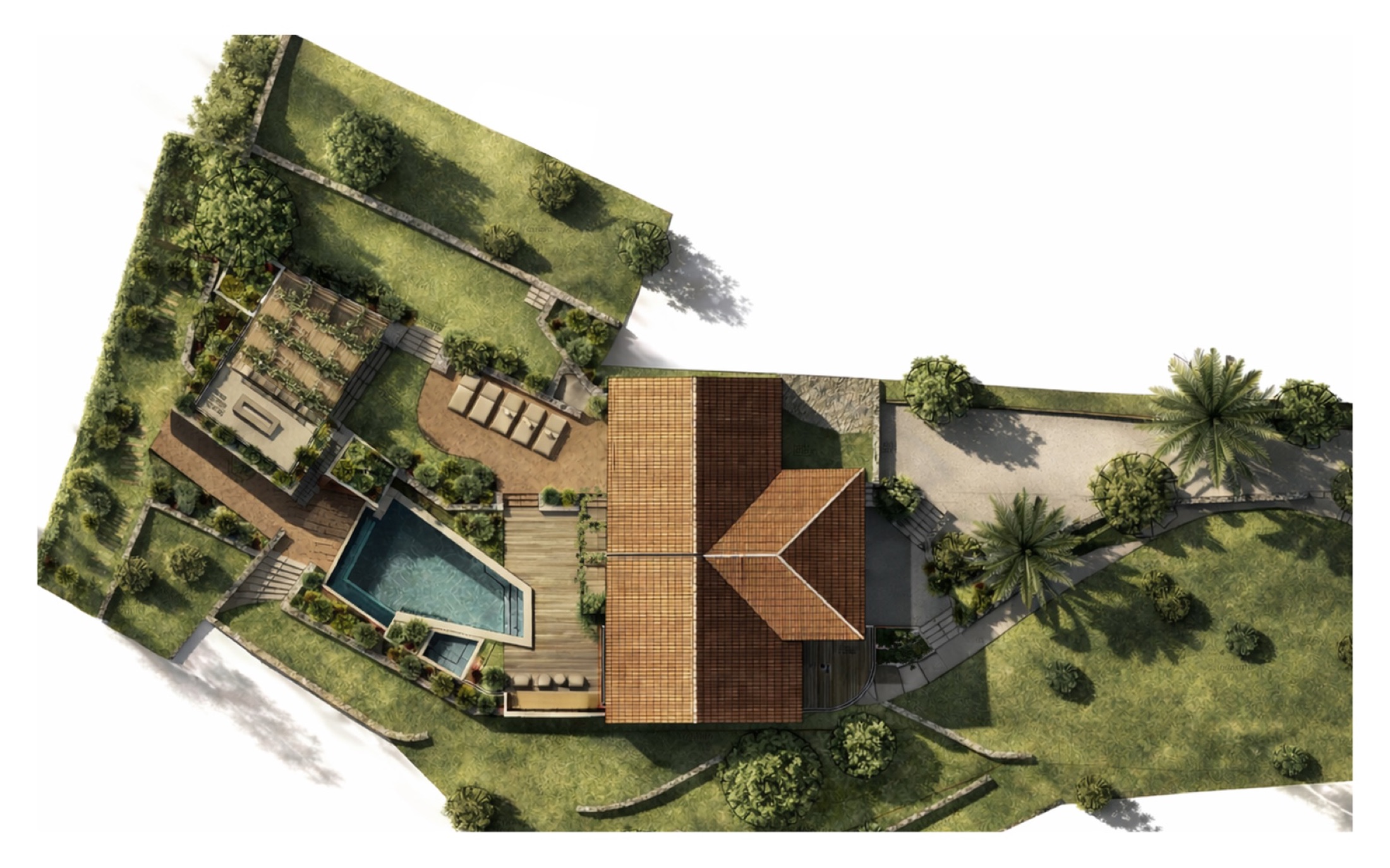 Vue aérienne du jardin et de la Villa Vermer à Marseille